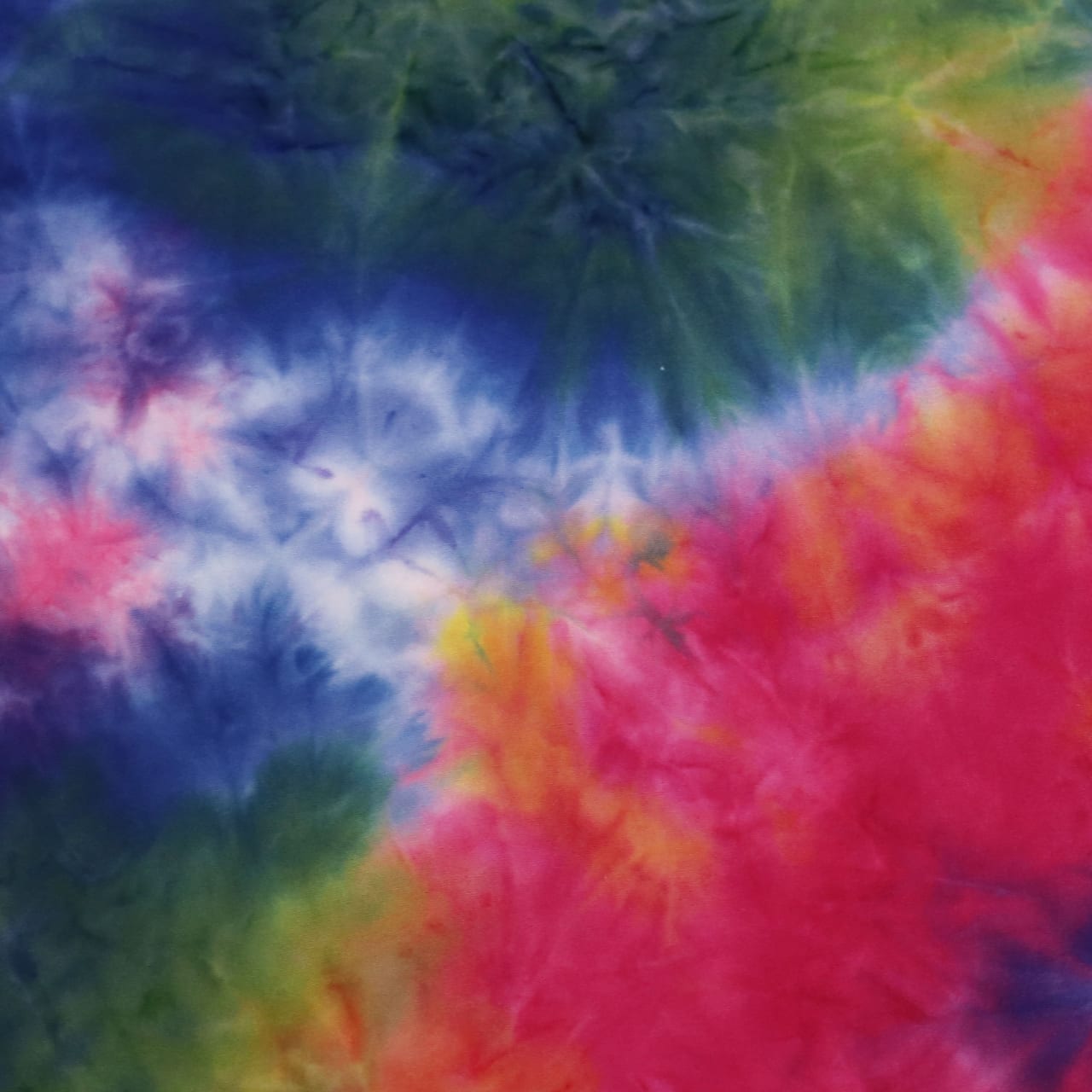 Fabric Merchants Dark Blue, Hot Pink & Yellow Tie Dye Double Brushed 4-Way Stretch Fabric